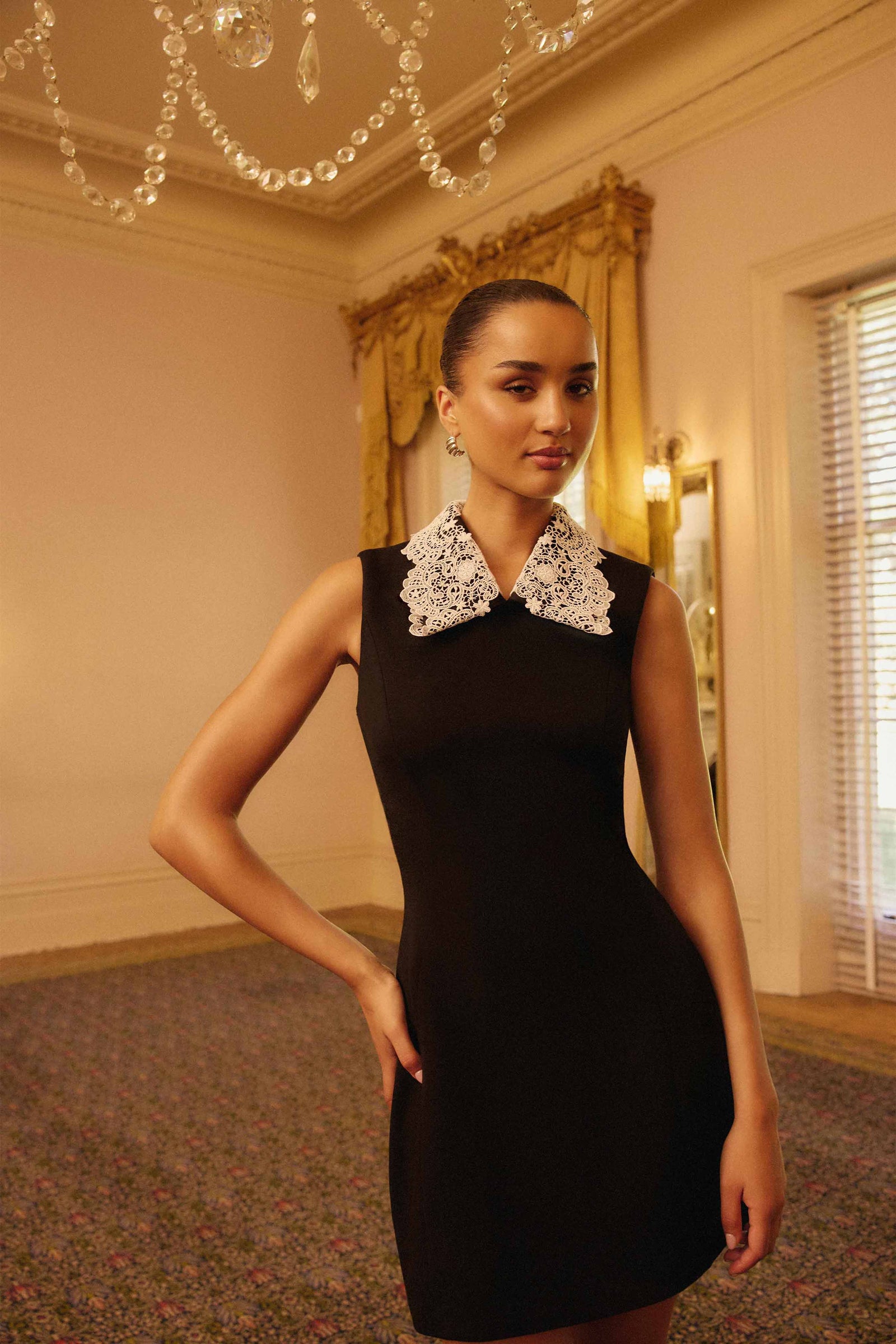 Elysia Lace Collar Mini Dress in Black