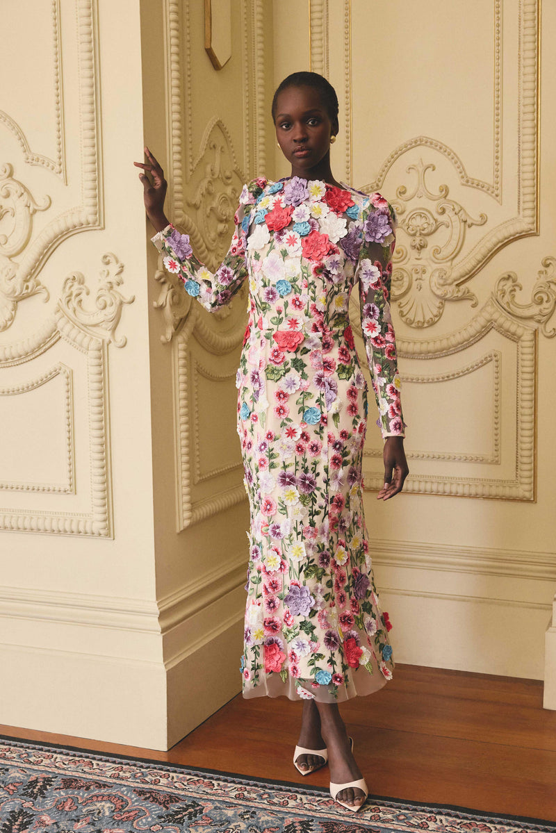 long sleeve rosette dress KissProm