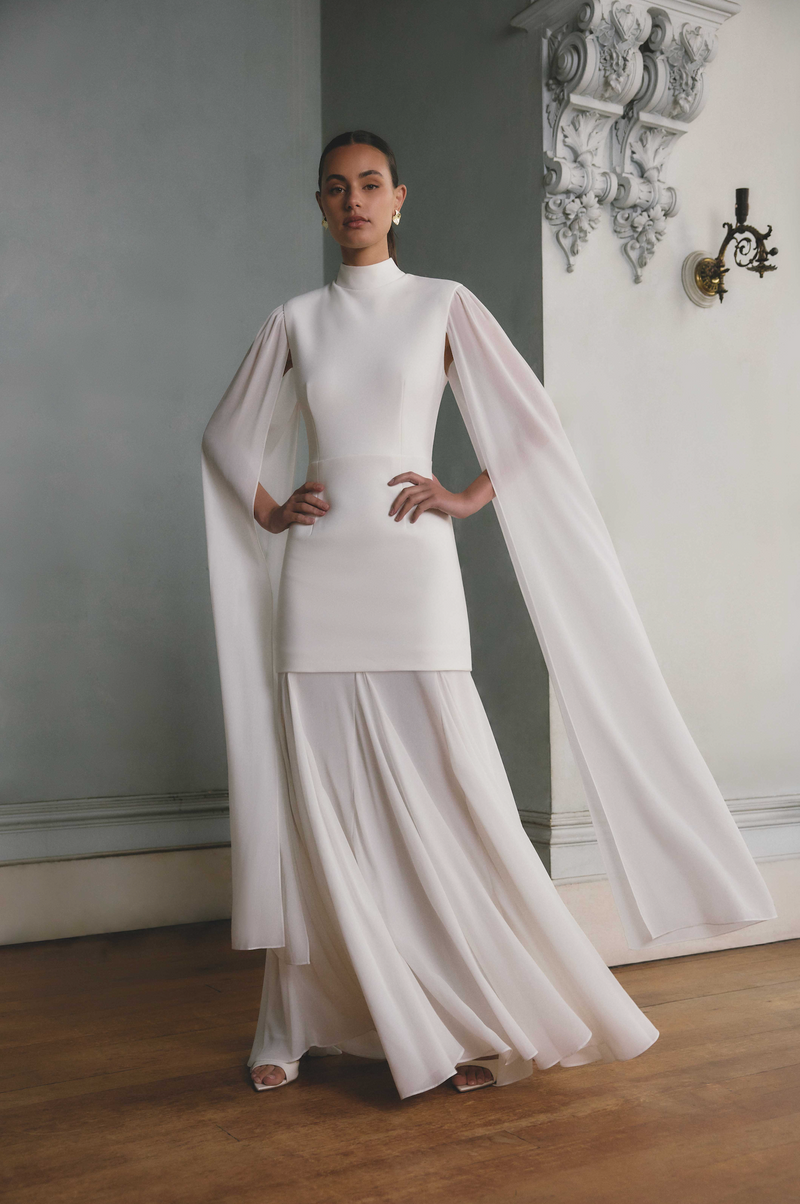 Odelia Cape Sleeve Gown - White - M