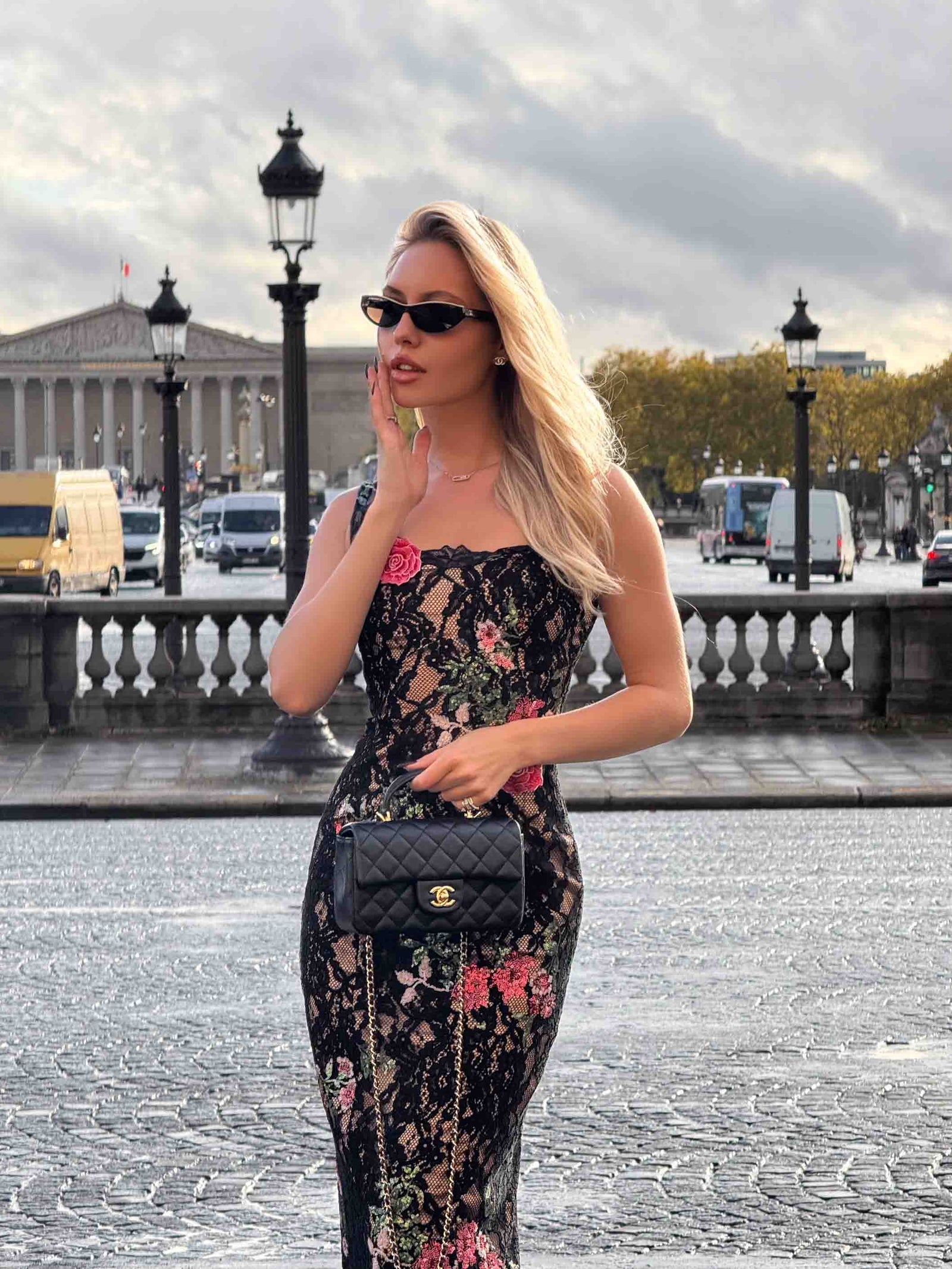 Morgaine Lace Midi Dress in Black
