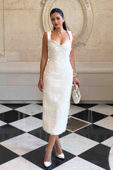 Ellouise Embellished Tweed Midi Dress in White