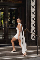 Mira Halter Mini Dress in White campaign shot 
